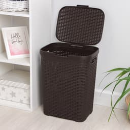 Корзина бельевая «Ротанг», 40 л, 29.5×37.8×48.2 см, с крышкой, коричневая