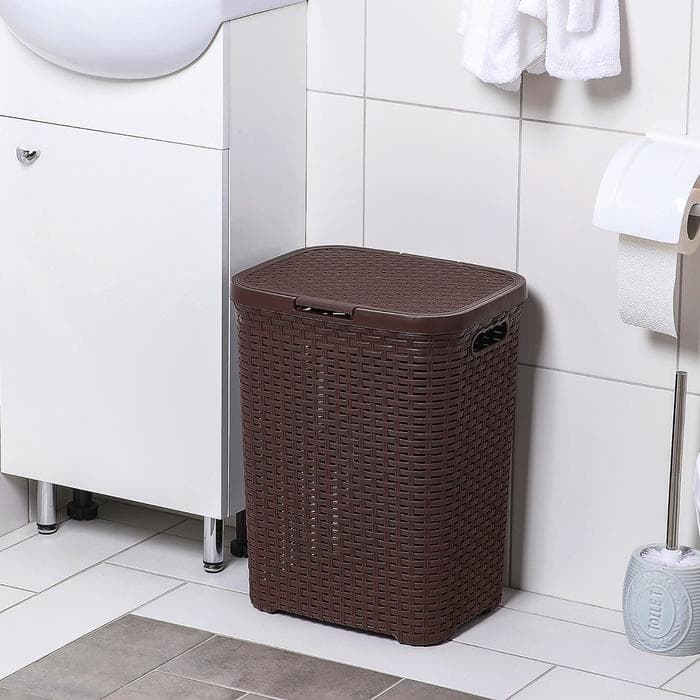 Корзина бельевая «Ротанг», 40 л, 29.5×37.8×48.2 см, с крышкой, коричневая