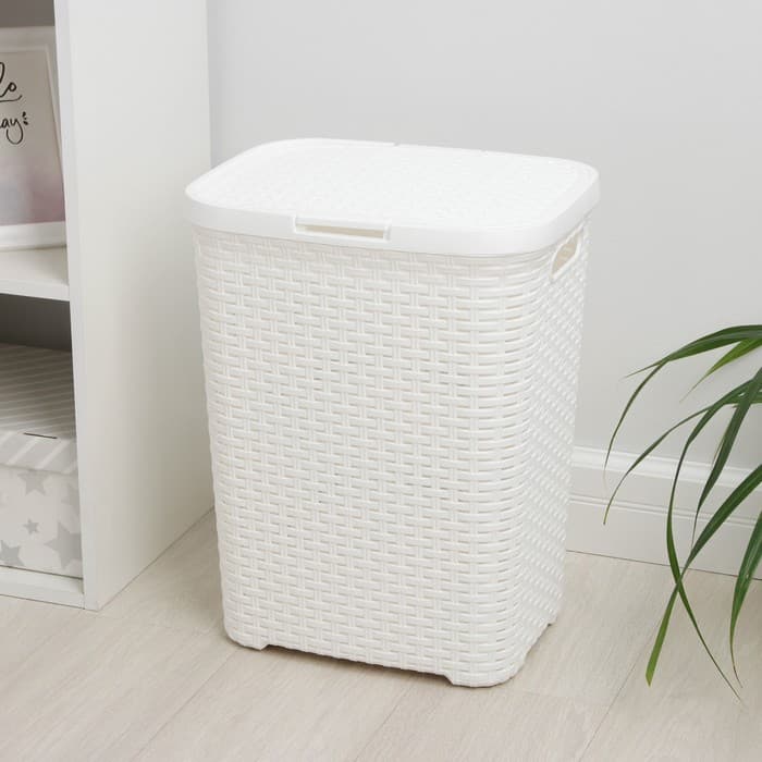 Корзина бельевая «Ротанг», 40 л, 29.5×37.8×48.2 см, с крышкой, белая