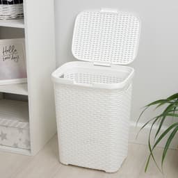 Корзина бельевая «Ротанг», 40 л, 29.5×37.8×48.2 см, с крышкой, белая