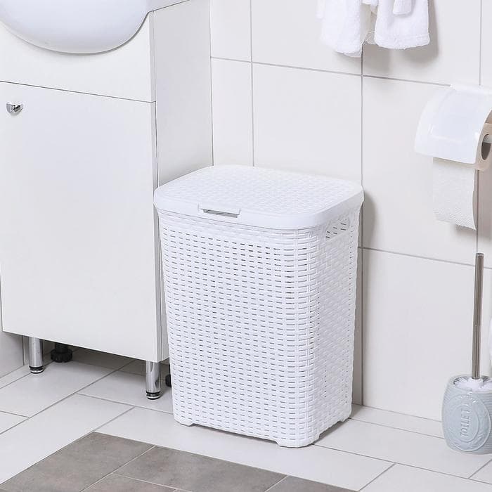 Корзина бельевая «Ротанг», 40 л, 29.5×37.8×48.2 см, с крышкой, белая
