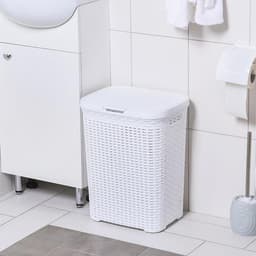 Корзина бельевая «Ротанг», 40 л, 29.5×37.8×48.2 см, с крышкой, белая