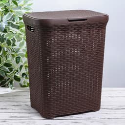 Корзина бельевая «Ротанг», 60 л, 34.6×44.5×56 см, с крышкой, коричневая