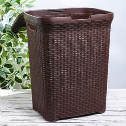 Корзина бельевая «Ротанг», 60 л, 34.6×44.5×56 см, с крышкой, коричневая