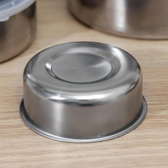 Набор мисок «Сталь», 5 шт.: d=18 см, 850 мл/d=16 см, 600 мл/d=14 см, 450 мл/d=12 см, 250 мл/d=10 см, 150 мл, с крышками, нержавеющая сталь, серебристый