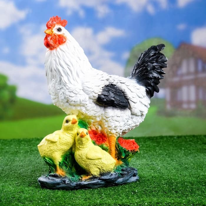 Садовая фигура из полистоуна «Курица с цыплятами», 33×17×25 см