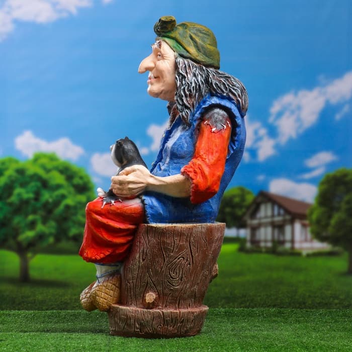 Садовая фигура из полистоуна «Баба Яга на ступе с кошкой», 74×36×40 см, МИКС
