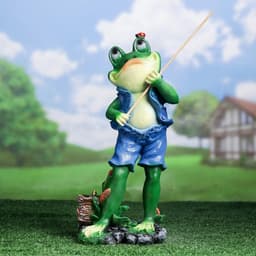 Садовая фигура из полистоуна «Лягушонок рыбак», 40×12×18 см