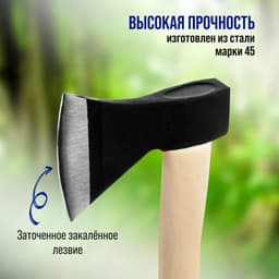 Топор кованый ТУНДРА, деревянное топорище 43 см, 1000 г