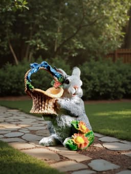 Садовая фигура из полистоуна «Зайка с лукошком», 33.5×28×28 см