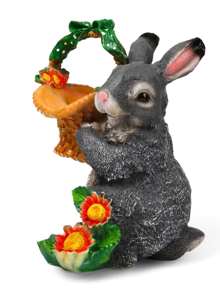 Садовая фигура из полистоуна «Зайка с лукошком», 33.5×28×28 см