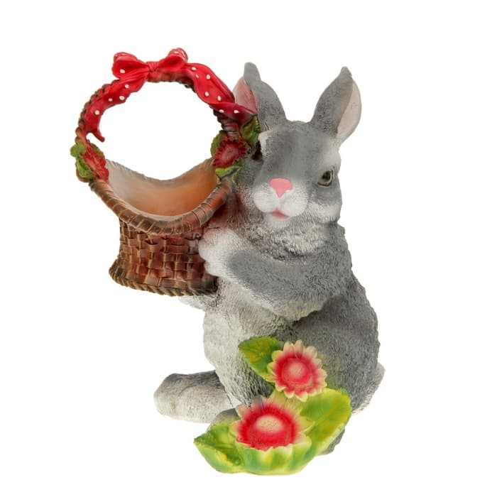 Садовая фигура из полистоуна «Зайка с лукошком», 33.5×28×28 см