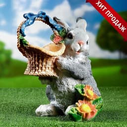 Садовая фигура из полистоуна «Зайка с лукошком», 33.5×28×28 см