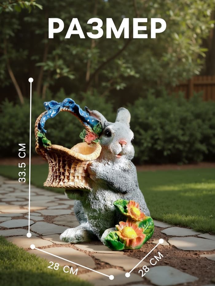 Садовая фигура из полистоуна «Зайка с лукошком», 33.5×28×28 см