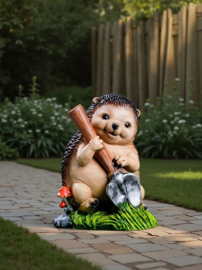 Садовая фигура из полистоуна «Ёж с лопатой», 31×22×22 см