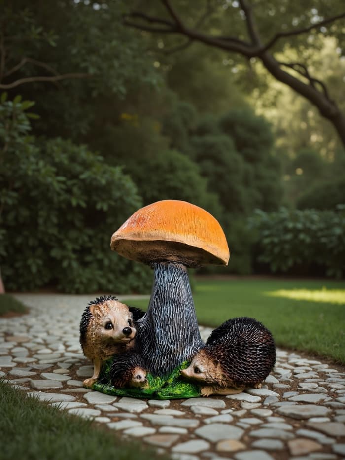 Садовая фигура из полистоуна «Гриб подосиновик с ежами», 37×27×25 см