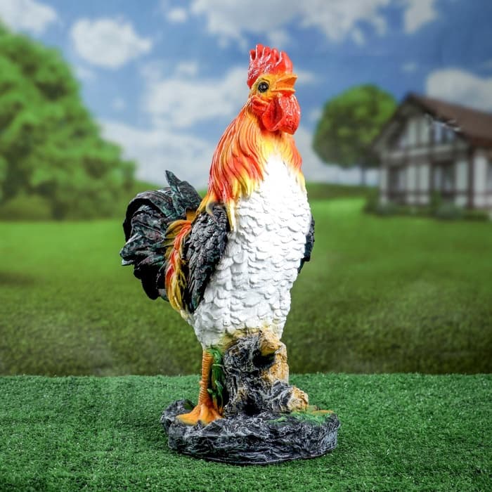 Садовая фигура из полистоуна «Петух на камне», 42×32×13 см