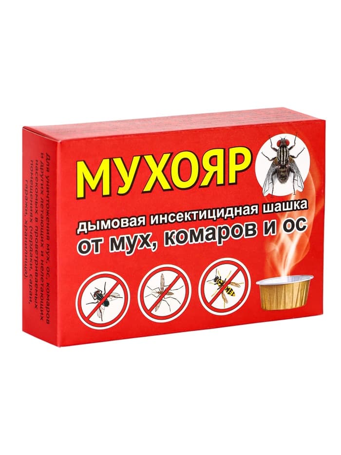 Дымовая инсектицидная шашка Мухояр от мух, комаров и ос, 50 г