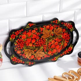 Поднос деревянный с ручками «Керженский», 37×20.5×2.5 см, хохлома, ручная роспись, МИКС
