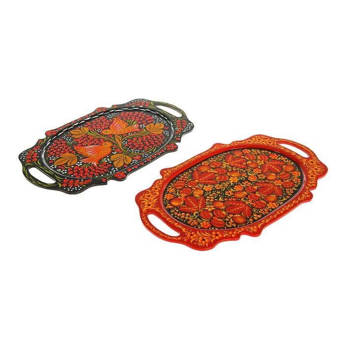 Поднос деревянный с ручками «Хохлома яркая», ручная роспись, МИКС