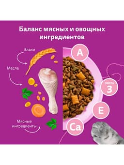 Сухой корм Whiskas для котят, индейка/морковь/молоко, подушечки, 350 г