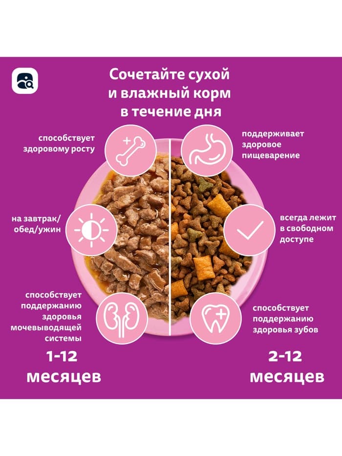 Сухой корм Whiskas для котят, индейка/морковь/молоко, подушечки, 350 г