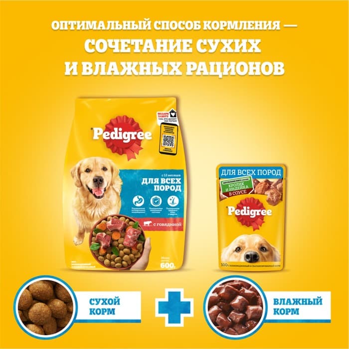 Влажный корм Pedigree для собак, говядина/ягненок в соусе, пауч, 85 г
