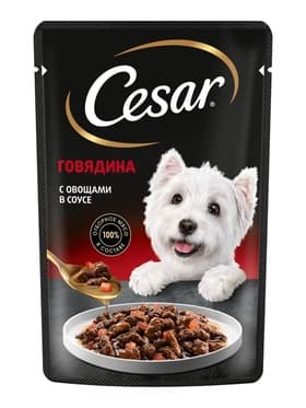 Влажный корм Cesar для собак, говядина с овощами, в соусе, пауч, 85 г
