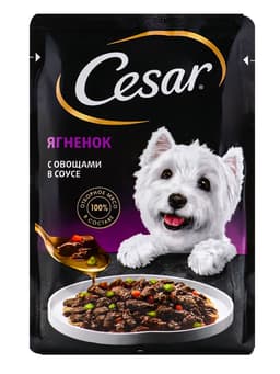 Влажный корм Cesar для собак, ягненок с овощами в соусе, пауч, 85 г
