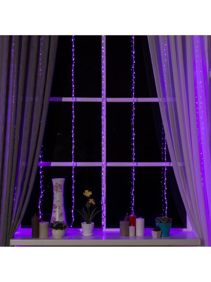 Гирлянда «Водопад» 2×1.5 м, IP20, прозрачная нить, 400 LED, свечение фиолетовое, 8 режимов, 220 В