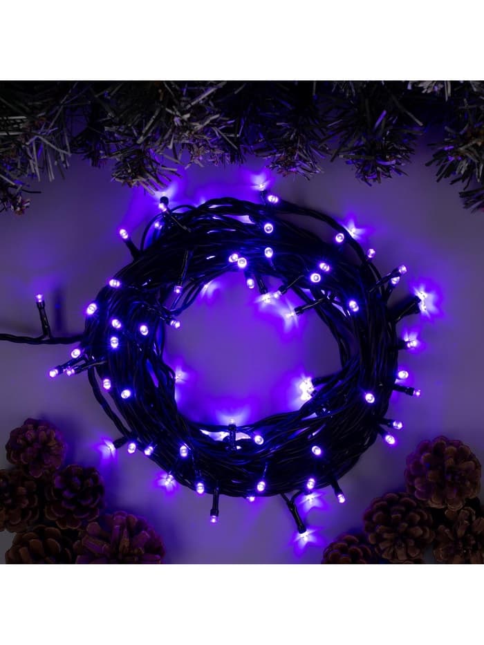 Гирлянда «Нить» 10 м, IP44, тёмная нить, 100 LED, свечение фиолетовое, 8 режимов, 220 В