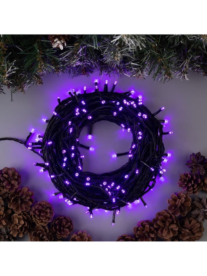 Гирлянда «Нить» 20 м, IP44, тёмная нить, 200 LED, свечение фиолетовое, 8 режимов, 220 В