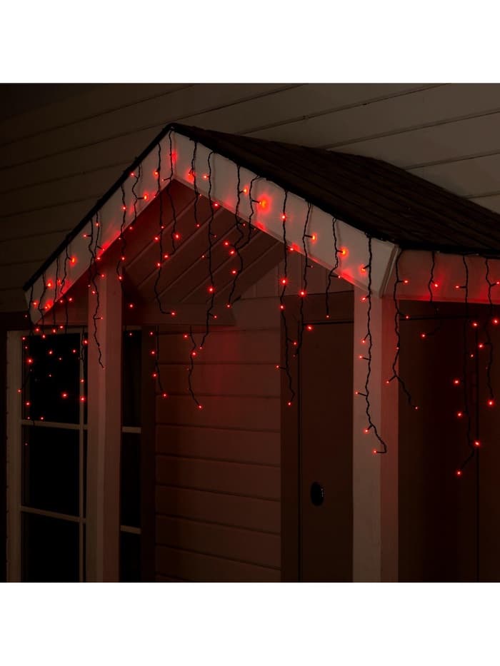 Гирлянда «Бахрома» 4×0.6 м, IP44, тёмная нить, 180 LED, свечение красное, 8 режимов, 220 В