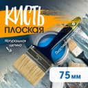 Кисть плоская ТУНДРА, натуральная щетина, пластиковая рукоятка, 3", 75 мм