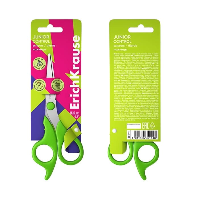 Ножницы детские ErichKrause Control Junior, 15.5 см, с закруглёнными концами лезвий, ударопрочный пластик, МИКС