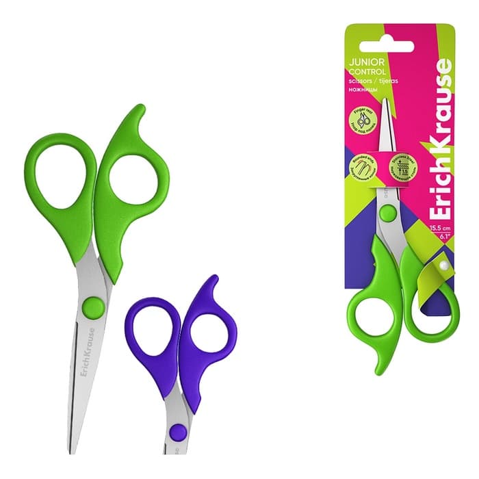 Ножницы детские ErichKrause Control Junior, 15.5 см, с закруглёнными концами лезвий, ударопрочный пластик, МИКС