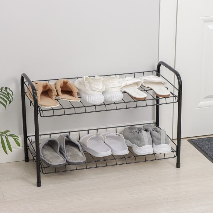 Этажерка для обуви разборная, 2 яруса, 66×28×44 см, чёрная