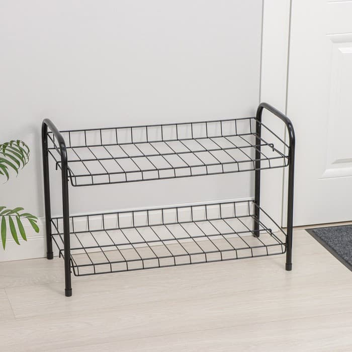 Этажерка для обуви разборная, 2 яруса, 66×28×44 см, чёрная