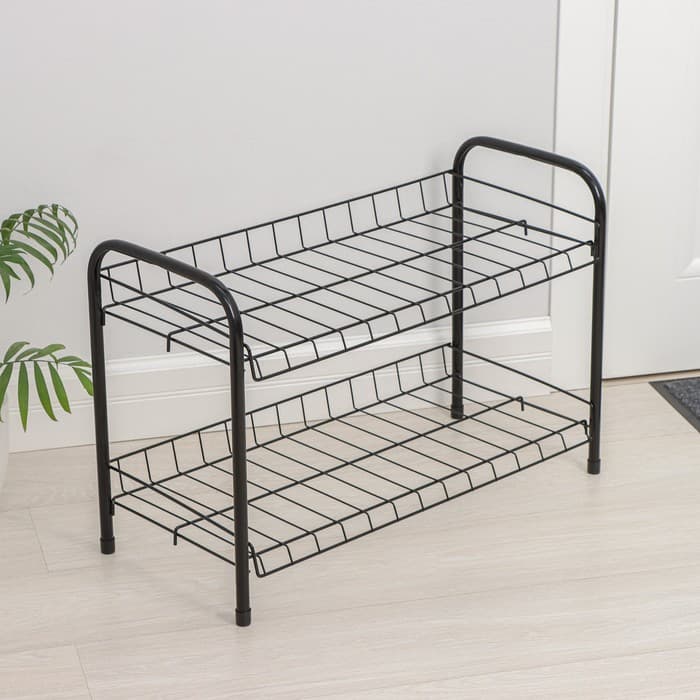 Этажерка для обуви разборная, 2 яруса, 66×28×44 см, чёрная