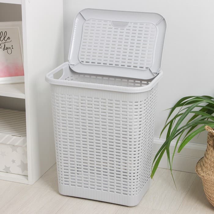Корзина бельевая, 30 л, 38×26×46 см, с крышкой, МИКС