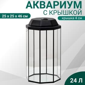 Аквариум «Восьмигранный» с крышкой, 24 литра, 25×25×45/50 см, чёрный