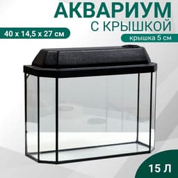 Аквариум «Панорамный» с крышкой, 15 л, 40×14.5×27/32 см, чёрный