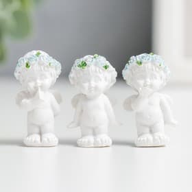 Фигурка полистоун «Ангелочек малышок», голубой веночек, 3×1.5×2 см, МИКС