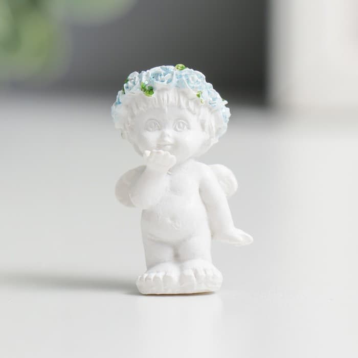 Фигурка полистоун «Ангелочек малышок», голубой веночек, 3×1.5×2 см, МИКС