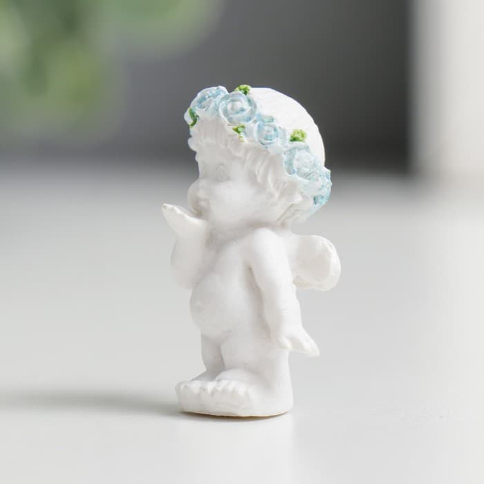 Фигурка полистоун «Ангелочек малышок», голубой веночек, 3×1.5×2 см, МИКС