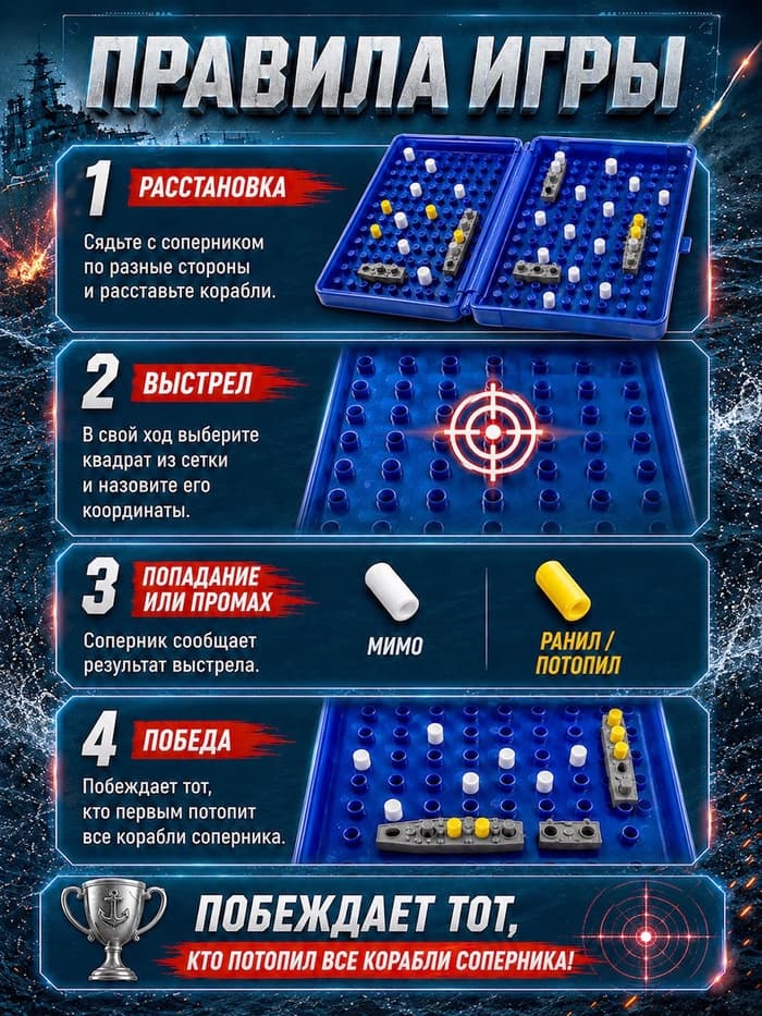 Настольная игра «Морской бой», двойное пластиковое поле, от 2 игроков, 6+