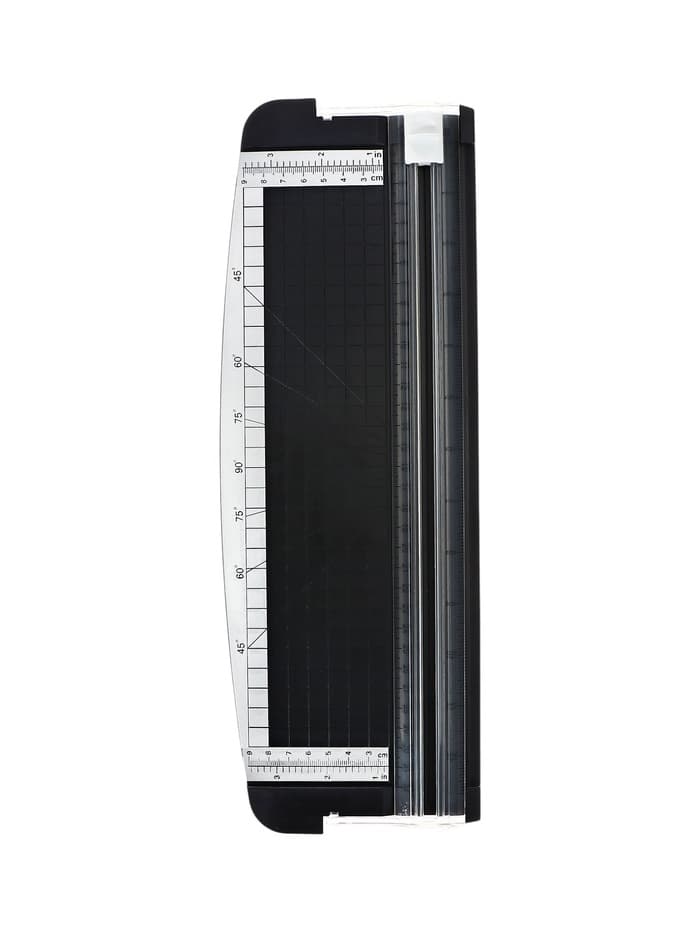 Резак для бумаги роликовый А4, до 3 листов, безопасное лезвие, длина реза 300 мм, корпус черный