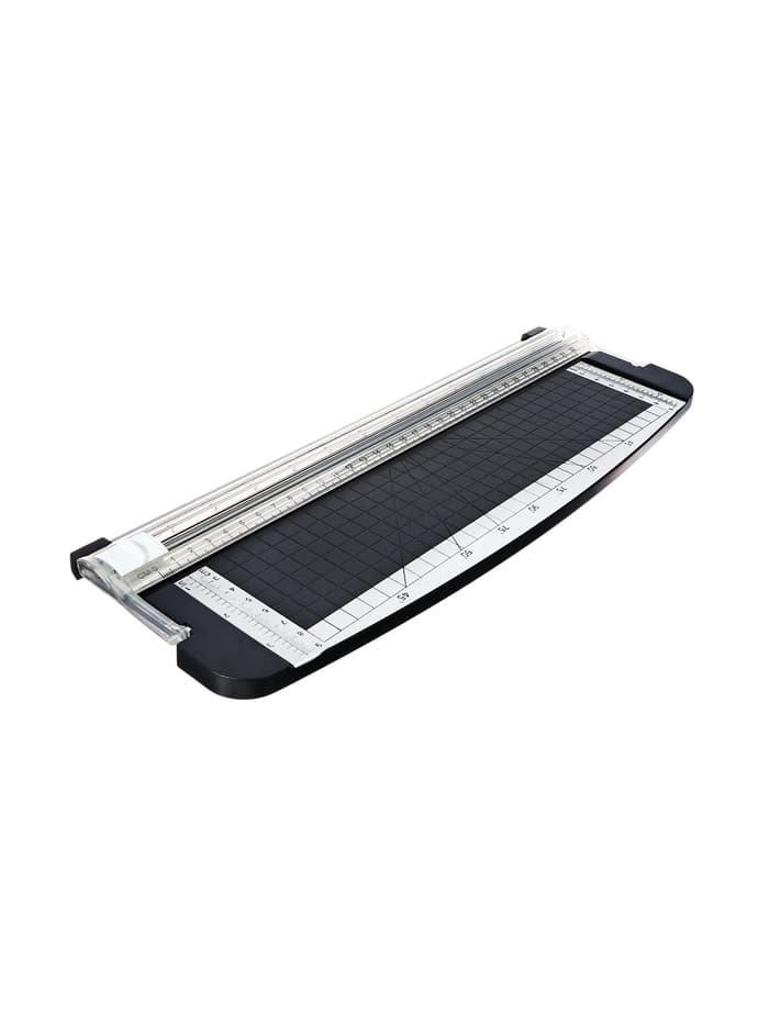 Резак для бумаги роликовый А4, до 3 листов, безопасное лезвие, длина реза 300 мм, корпус черный