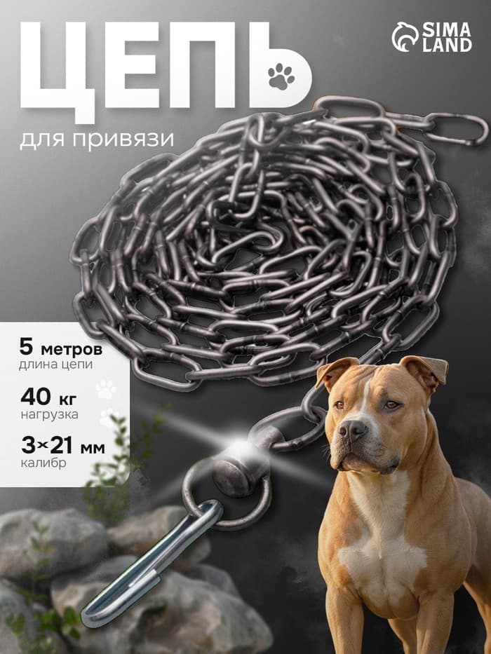 Цепь для привязи собак, 5 м, калибр 3×21 мм, черная