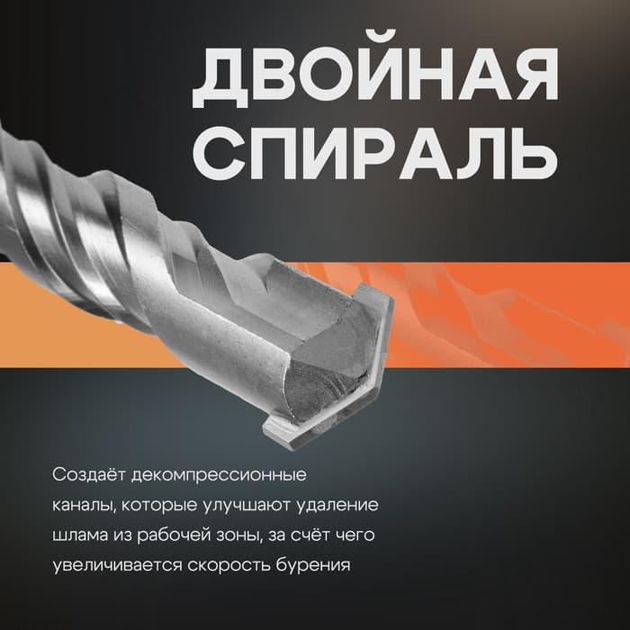 Бур по бетону ТУНДРА, двойная спираль, SDS-plus, 28×600 мм